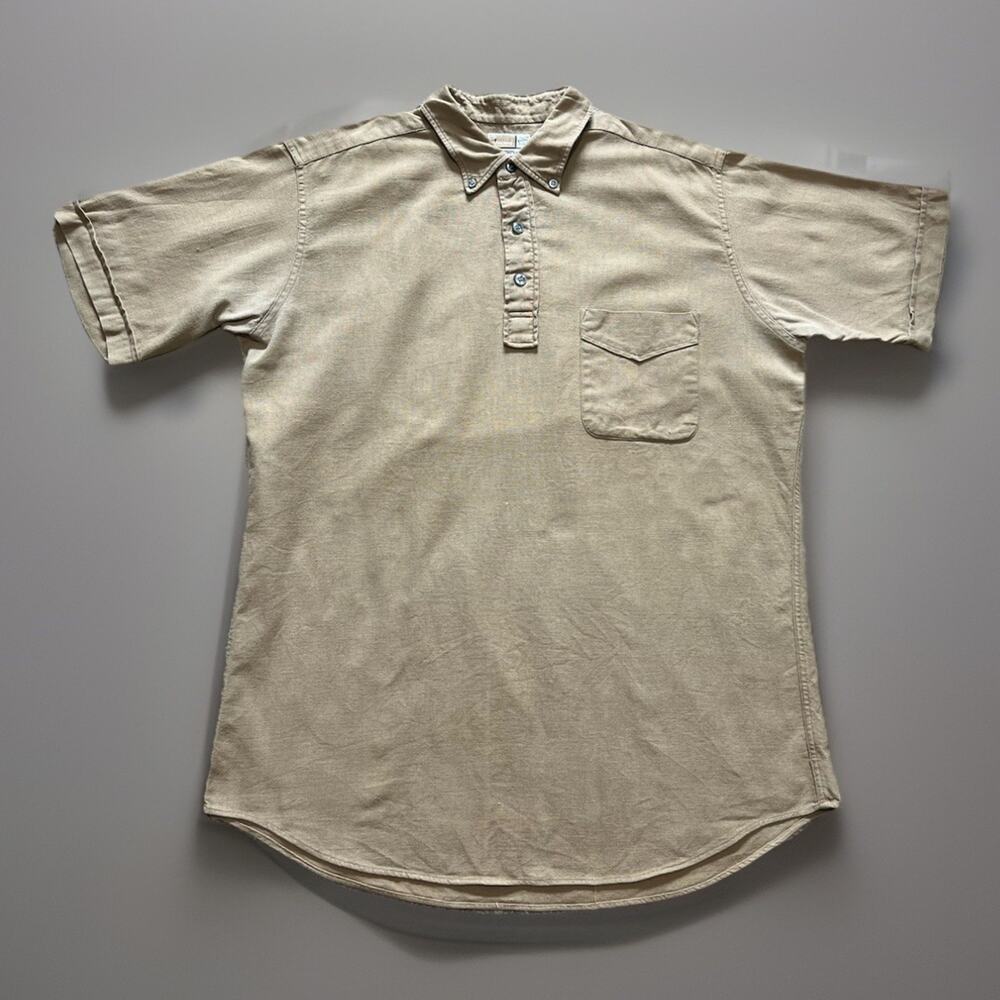 Jockey Club University Mens L True Vintage 70s Woven Polo Shirt Tan Rockabilly